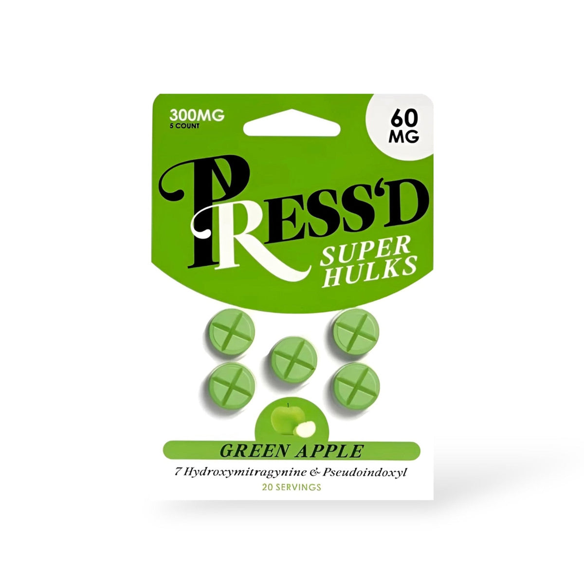 Press’D Super Hulks 7-OH Kratom Extra Strength Chewable Tablets 60mg 5ct