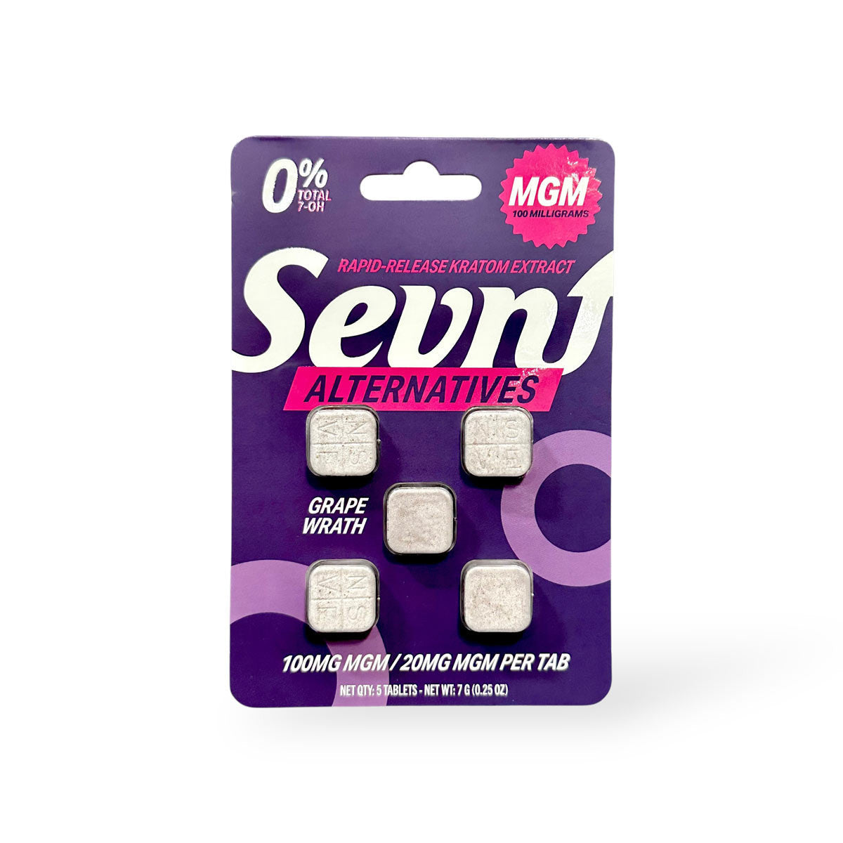 MGM Sevn Alternatives Rapid-Release Kratom Extract Tablets - Grape Wrath - 20mg MGM Each 5ct
